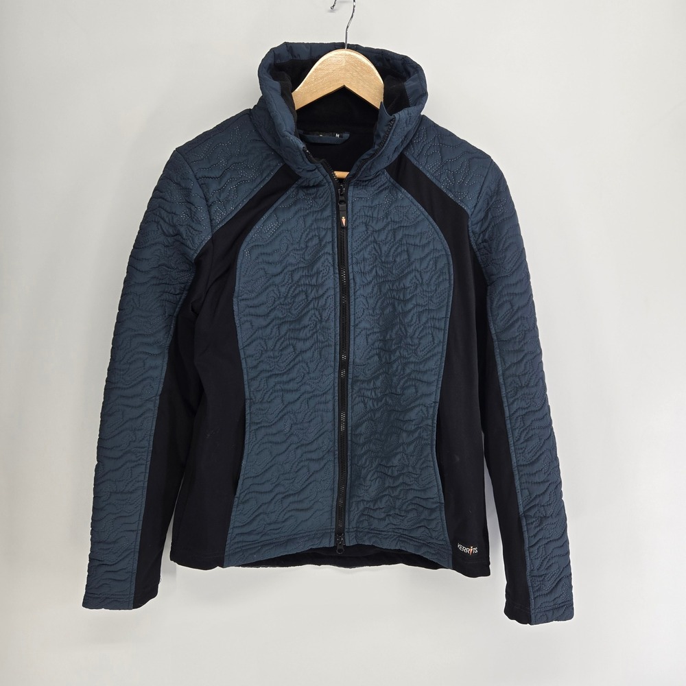 Kerrits Quilted Equestrian Jacket Womens Medium Blue Black Full Zip Fleece Lined